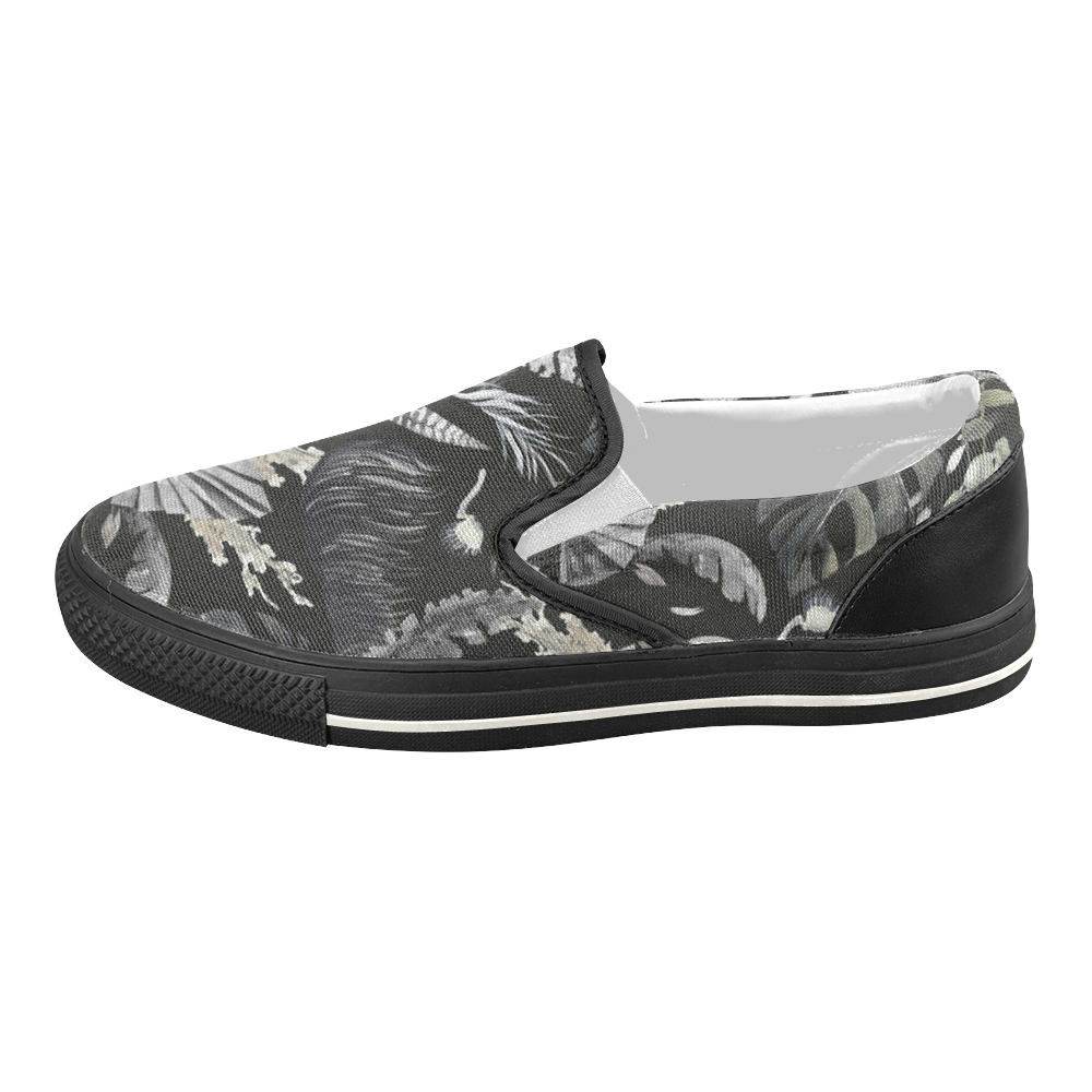 Watercolor dark jungle Women's Slip-on Canvas Shoes (Model 019)