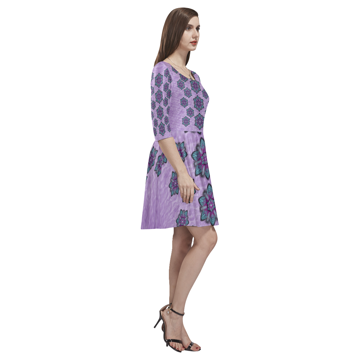 a gift with flowers stars and bubble wrap Tethys Half-Sleeve Skater Dress(Model D20)