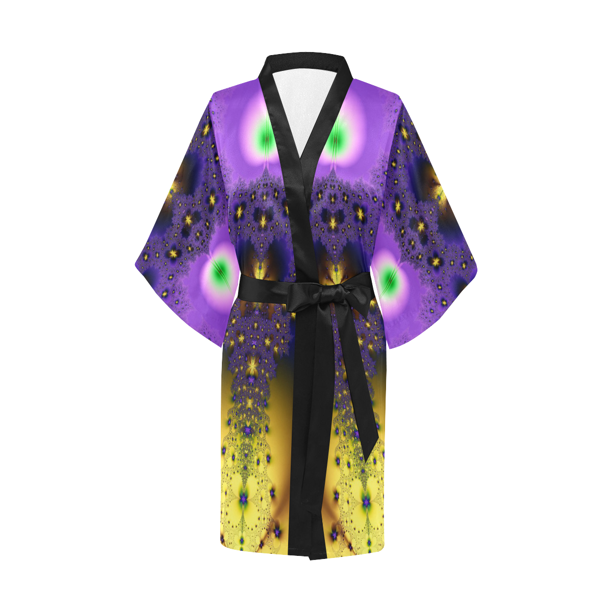 Blue and Yellow Fractal Butterflies Kimono Robe