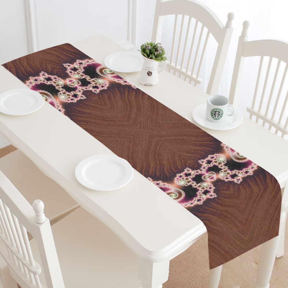 Copper and Pink Hearts Lace Fractal Abstract Table Runner 16x72 inch