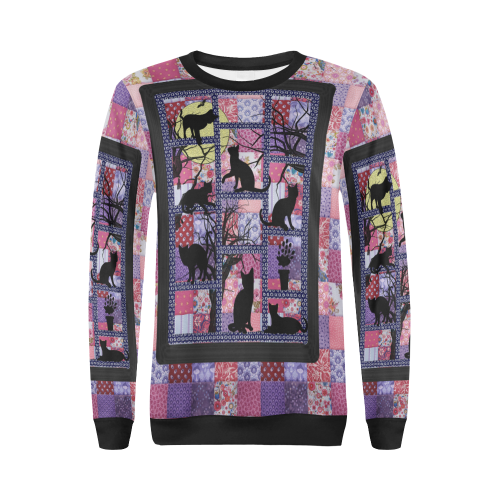 Cats in the Night All Over Print Crewneck Sweatshirt for Women (Model H18)