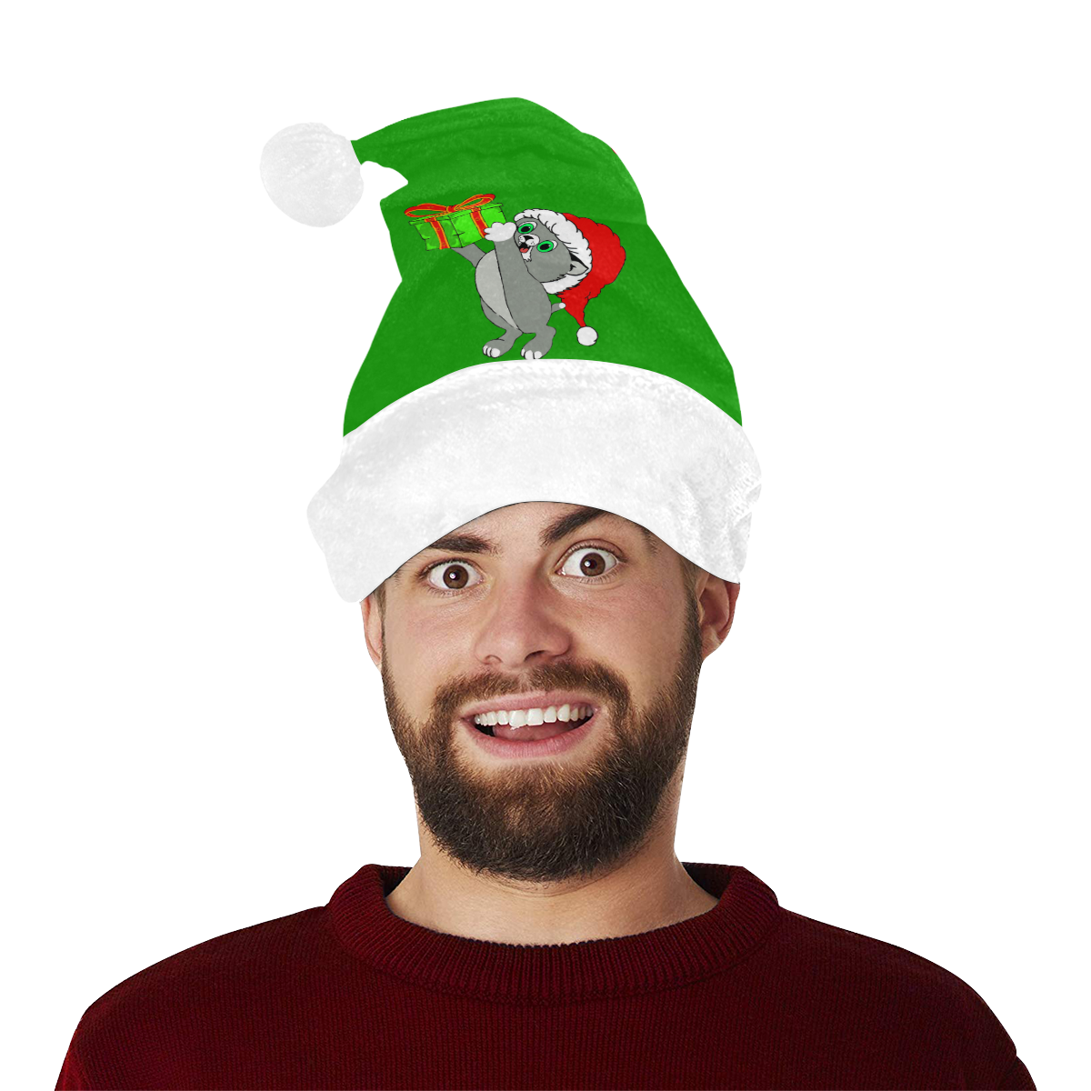 Christmas Kitten Green/White Santa Hat