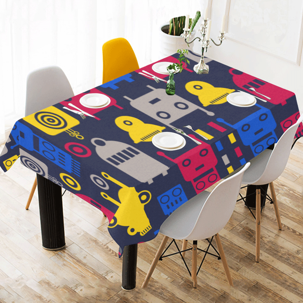 Cartoon Robots Cotton Linen Tablecloth 60" x 90"