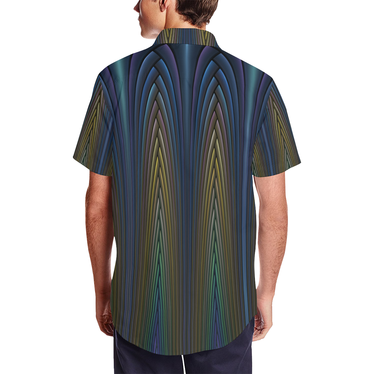 Dark Art Deco Tones Men's Short Sleeve Shirt with Lapel Collar (Model T54)