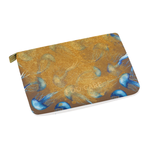 Saunders_I do care about the Ocean white blue gold whales and fishes pouch by PiccoGrande Carry-All Pouch 12.5''x8.5''