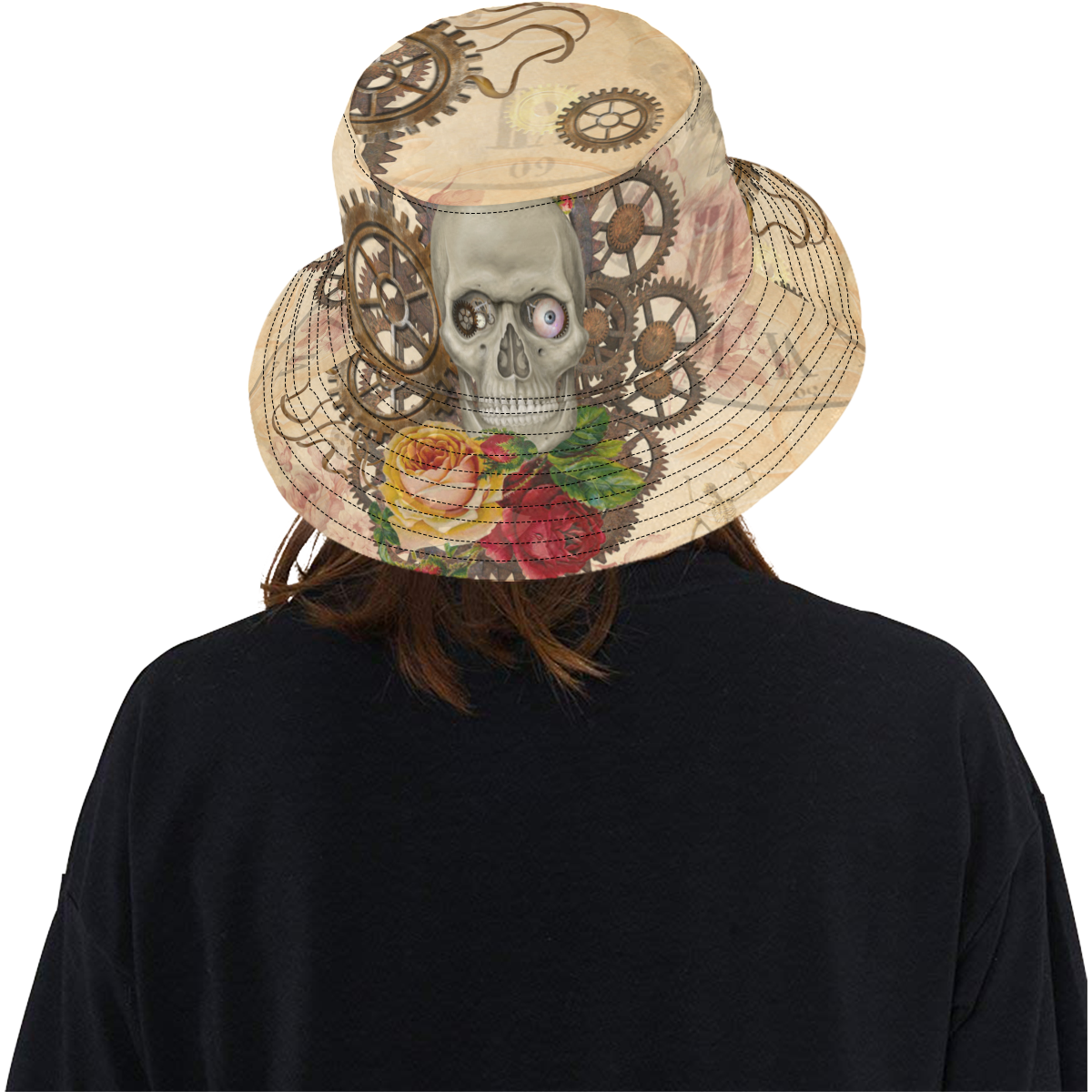Steampunk Skull With Roses All Over Print Bucket Hat