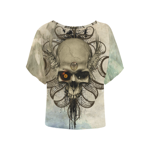 Creepy skull, vintage background Women's Batwing-Sleeved Blouse T shirt (Model T44)