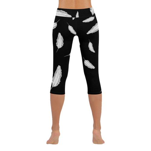 White Feathers Women's Low Rise Capri Leggings (Invisible Stitch) (Model L08)