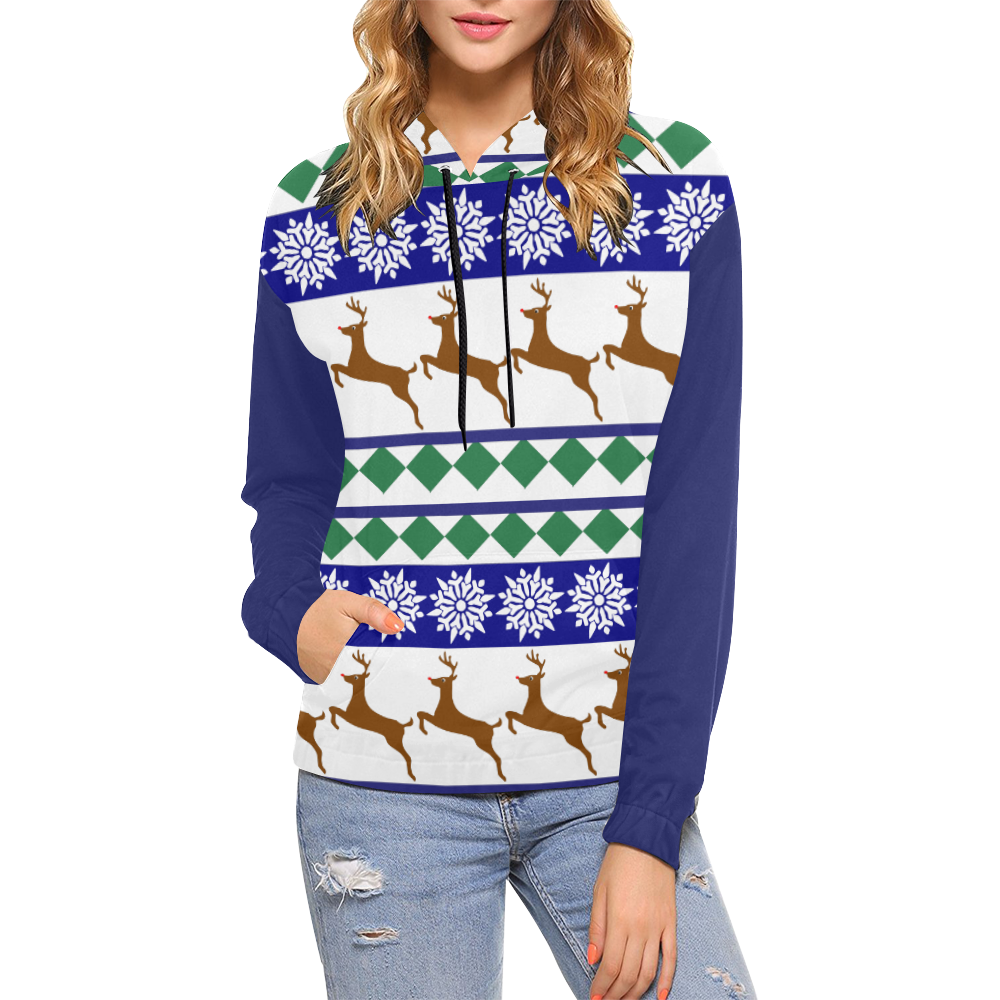 Christmas Reindeer All Over Print Hoodie for Women (USA Size) (Model H13)