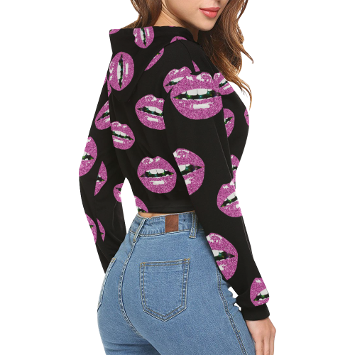 Glittery Kiss All Over Print Crop Hoodie for Women (Model H22)