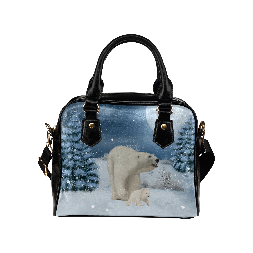 Polar bear mum with polar bear cub Shoulder Handbag (Model 1634)
