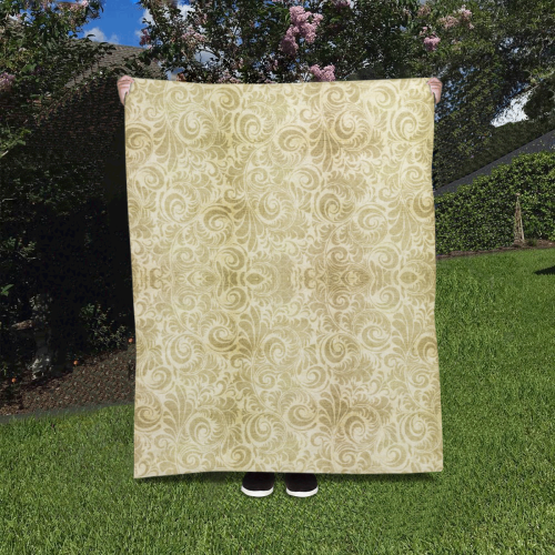 Denim, vintage floral pattern, beige gold yellow Quilt 40"x50"