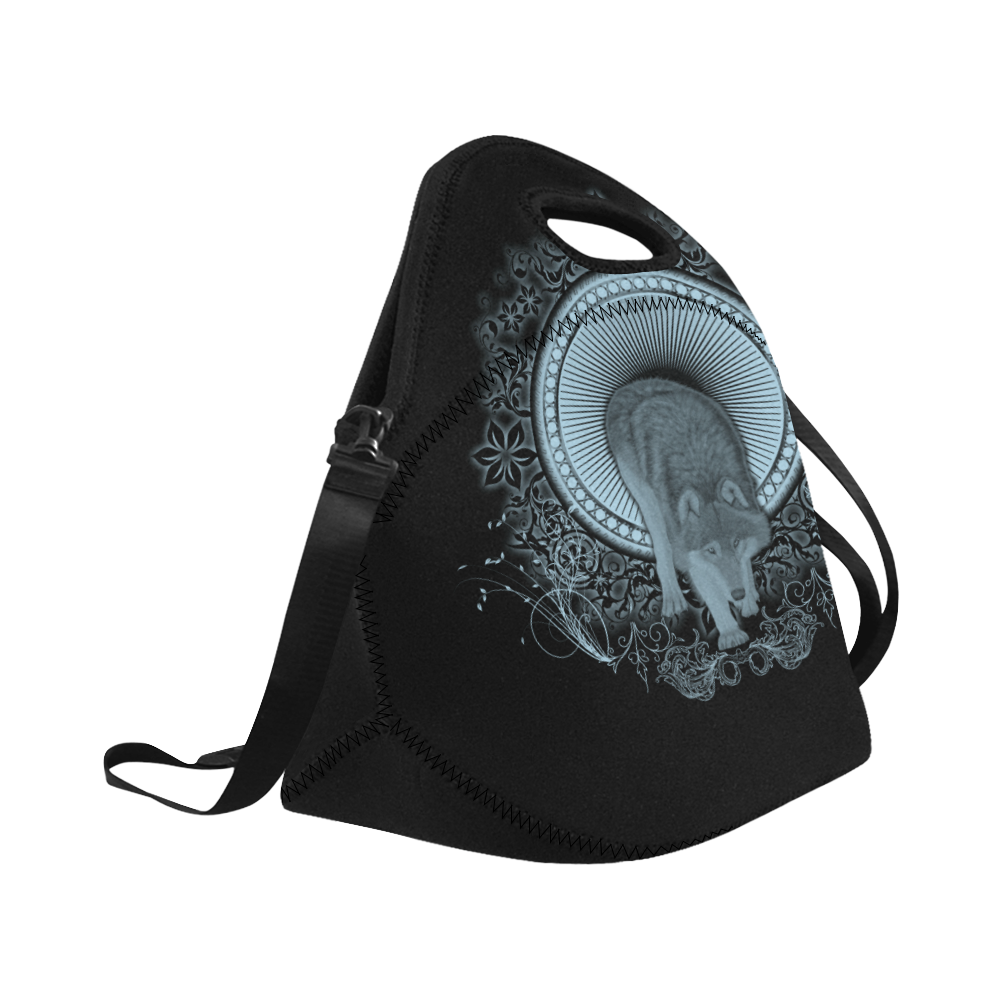 Wolf in black and blue Neoprene Lunch Bag/Large (Model 1669)