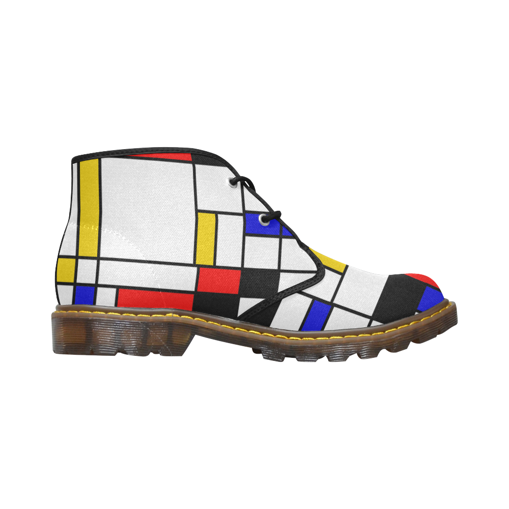 Bauhouse Composition Mondrian Style Men's Canvas Chukka Boots (Model 2402-1)