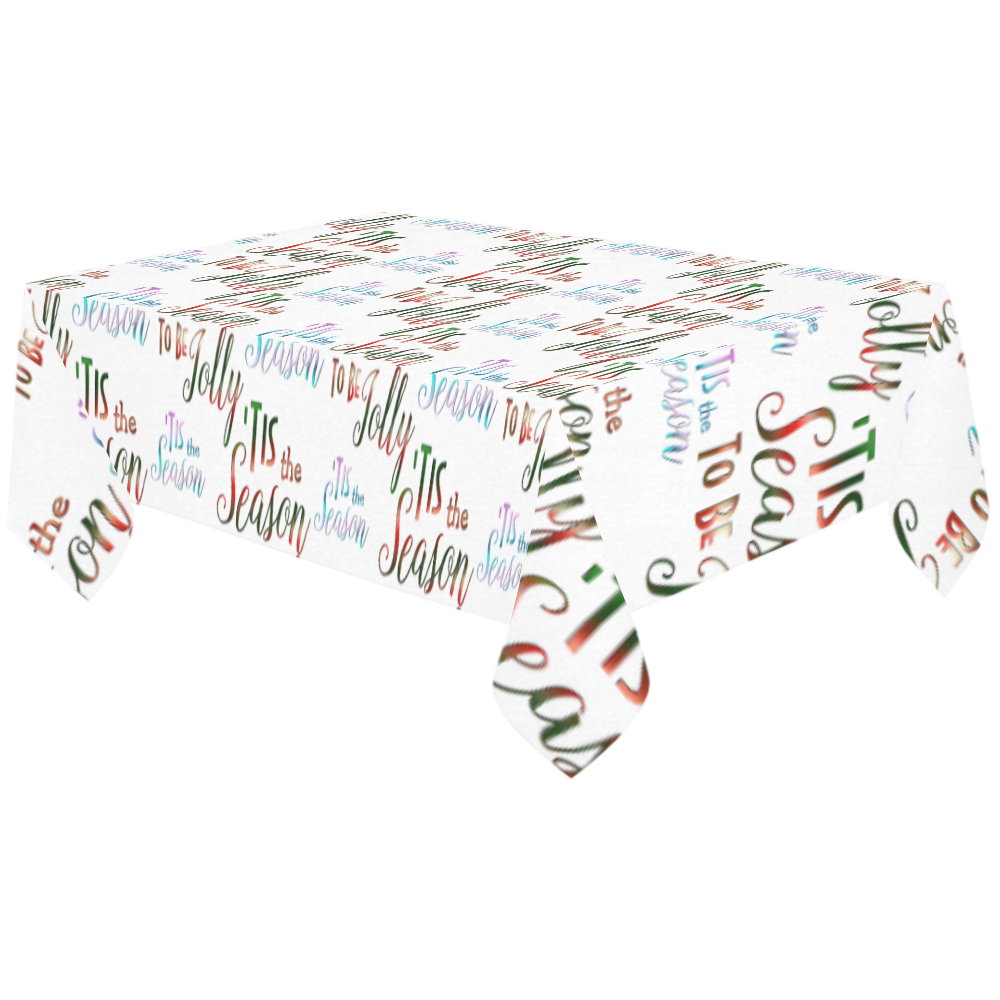 Christmas 'Tis The Season Pattern on White Cotton Linen Tablecloth 60"x120"