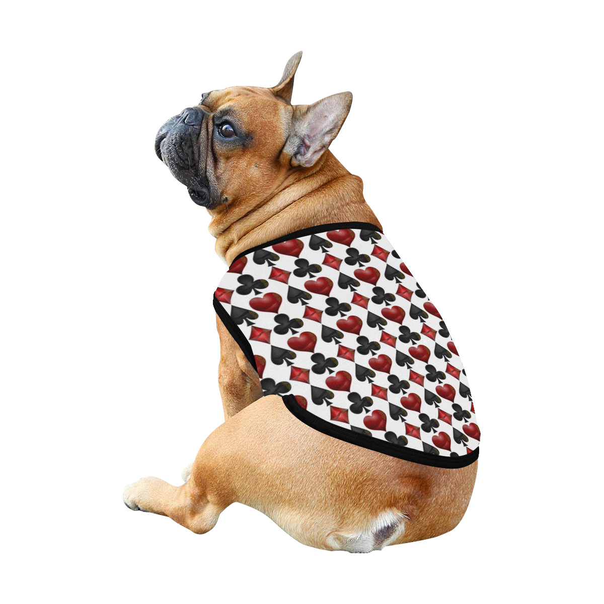 Las Vegas Black and Red Casino Poker Card Shapes on White All Over Print Pet Tank Top