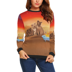 Lovely Kitties With Dancing Ballerina All Over Print Crewneck Sweatshirt for Women (Model H18)