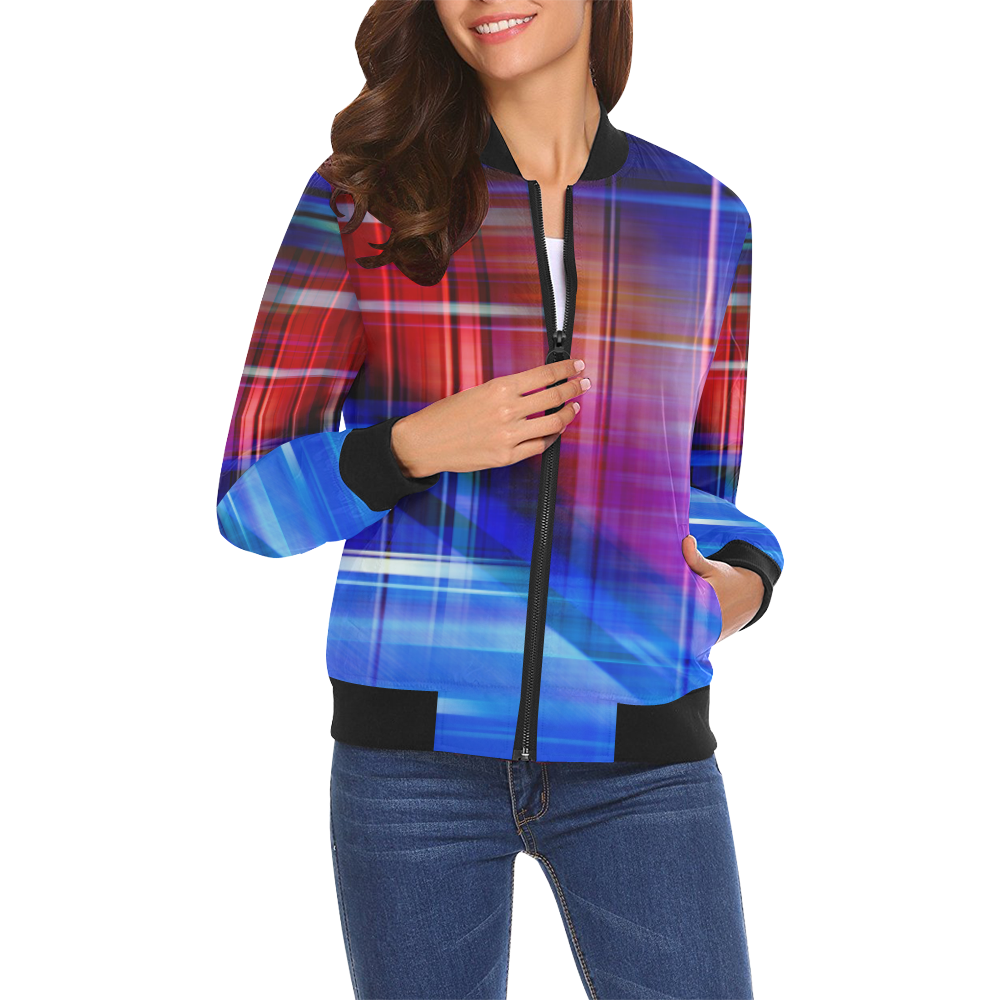 double lines All Over Print Bomber Jacket for Women (Model H19)