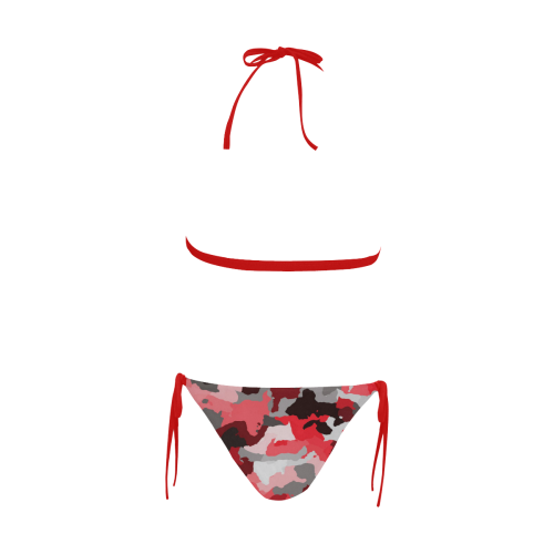 camouflage red,black Buckle Front Halter Bikini Swimsuit (Model S08)