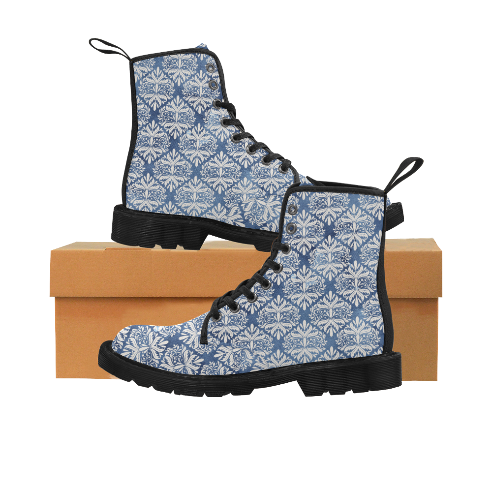 Navy Art Boots, Blue Mandala Martin Boots for Women (Black) (Model 1203H)