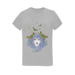 Goddess Sun Moon Earth Grey Women's T-Shirt in USA Size (Two Sides Printing)