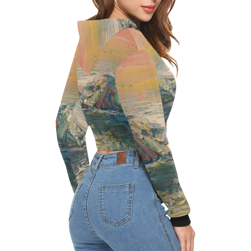 Mountains painting All Over Print Crop Hoodie for Women (Model H22)