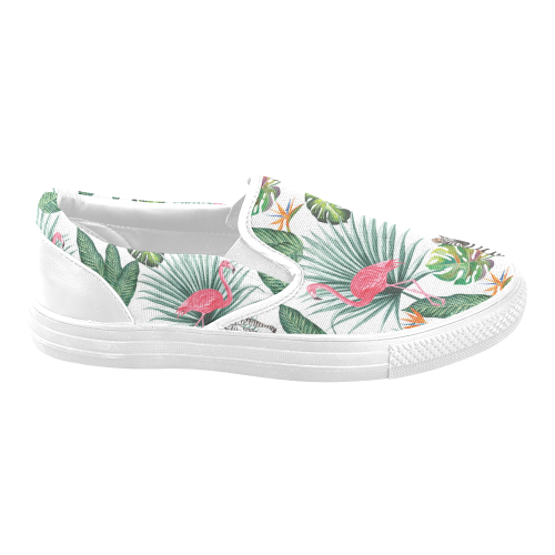 Awesome Flamingo And Zebra Men's Unusual Slip-on Canvas Shoes (Model 019)