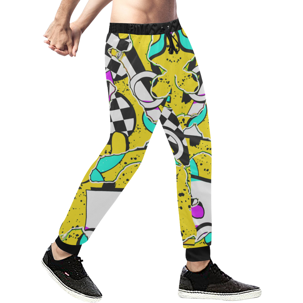 Shapes on a yellow background Men's All Over Print Sweatpants (Model L11)
