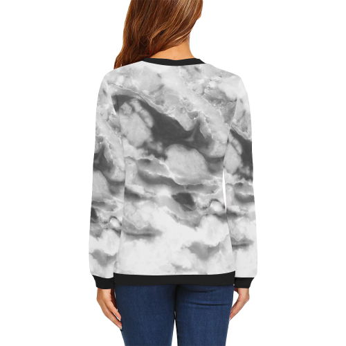 Marble Black and White Pattern All Over Print Crewneck Sweatshirt for Women (Model H18)