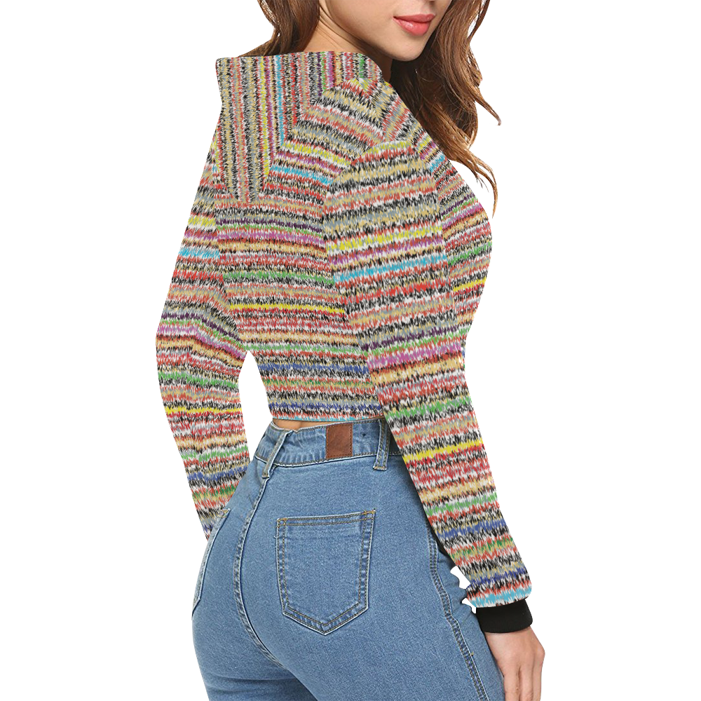 Patterns of colorful lines All Over Print Crop Hoodie for Women (Model H22)