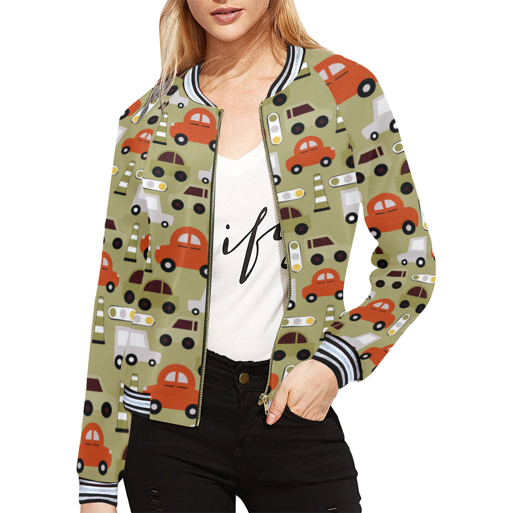 toy cars pattern All Over Print Bomber Jacket for Women (Model H21)