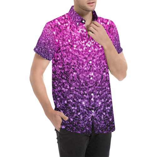 Beautiful Purple Pink Ombre glitter sparkles Men's All Over Print Short Sleeve Shirt (Model T53)