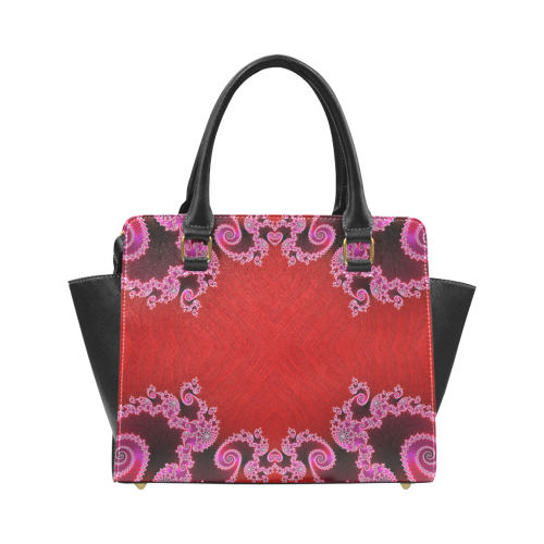 Red Pink Mauve Hearts and Lace Fractal Abstract 2 Rivet Shoulder Handbag (Model 1645)