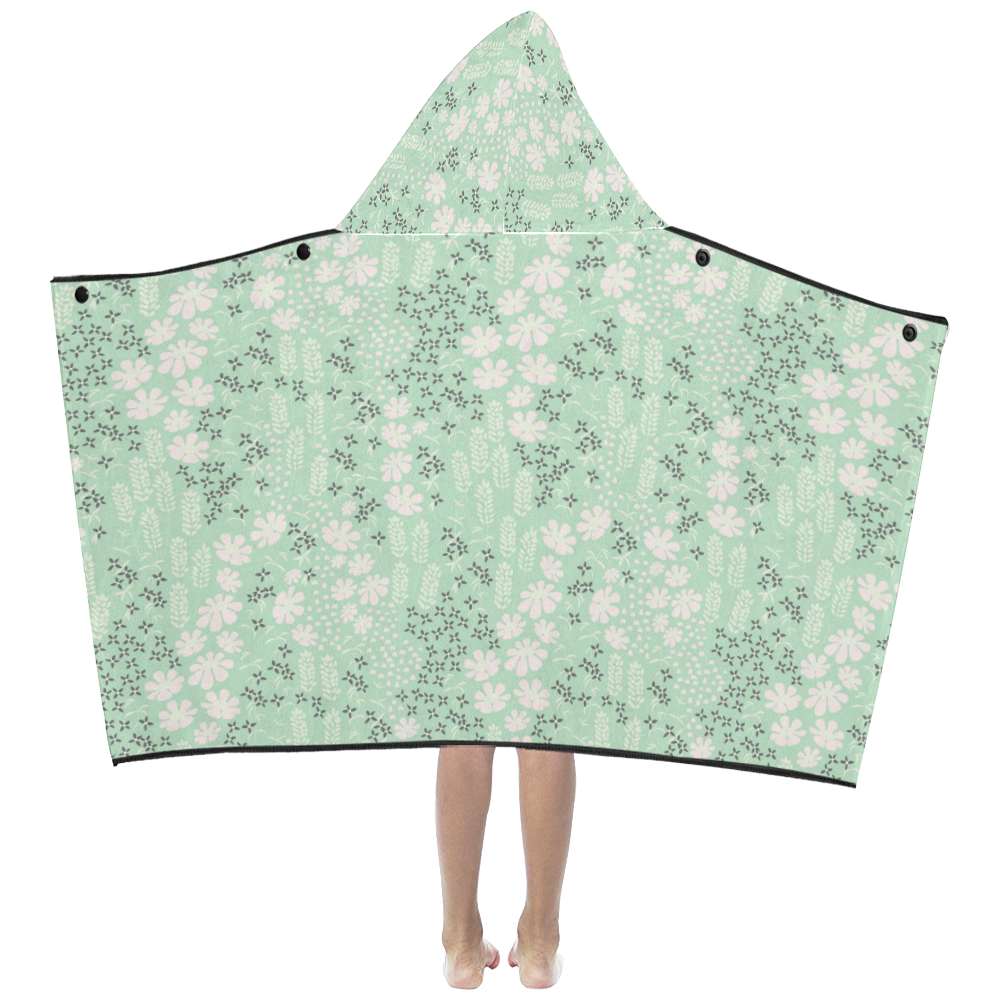 Mint Floral Pattern Kids' Hooded Bath Towels
