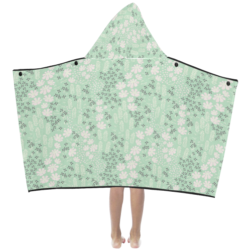 Mint Floral Pattern Kids' Hooded Bath Towels