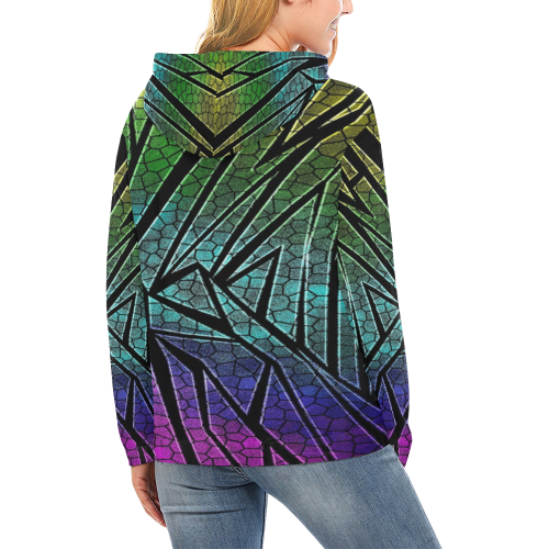 Neon Rainbow Cracked Mosaic All Over Print Hoodie for Women (USA Size) (Model H13)