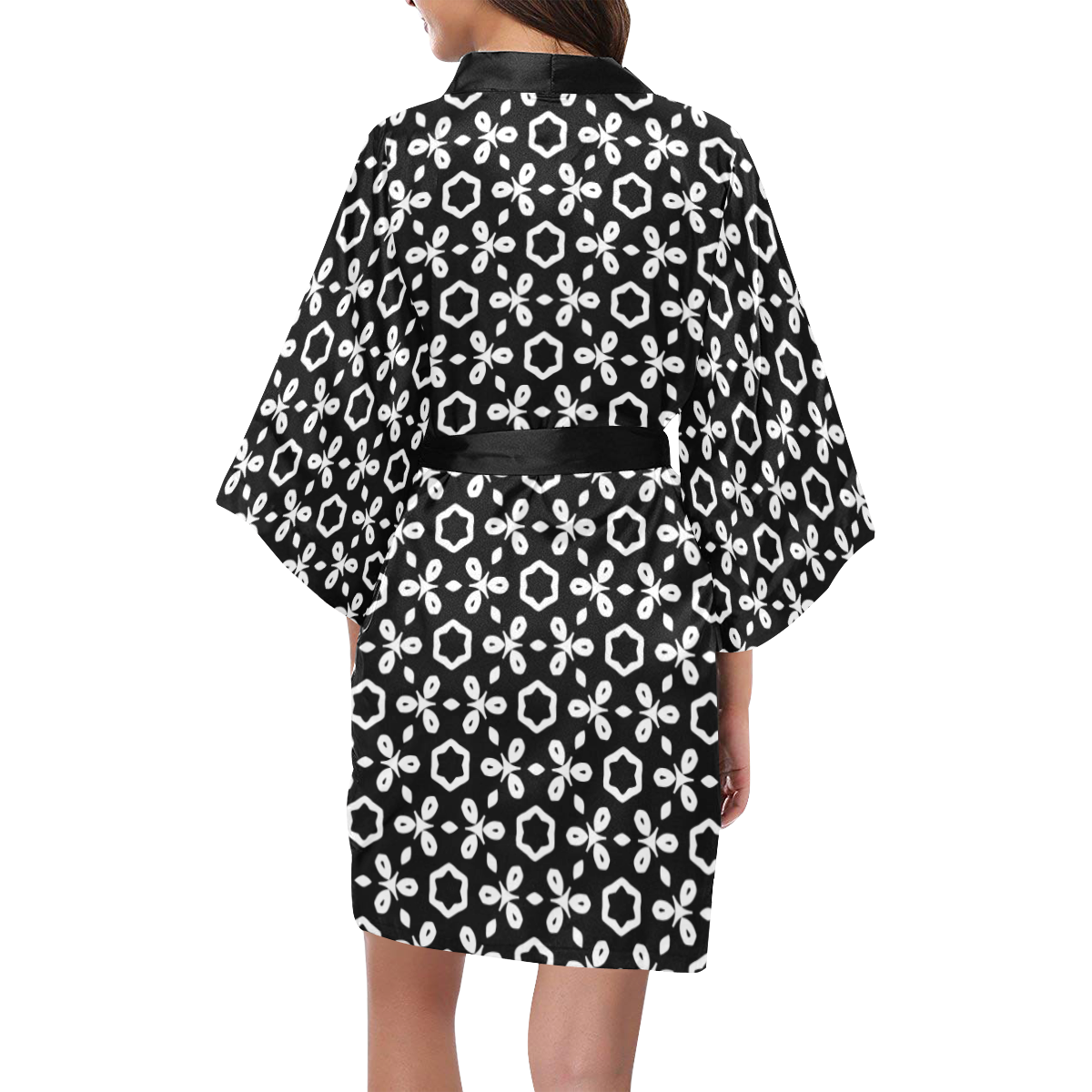 geometric pattern black and white Kimono Robe