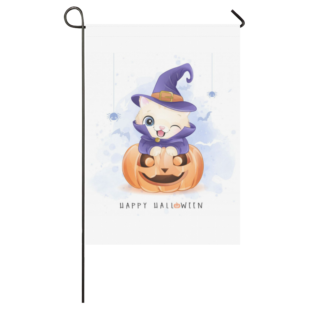 Happy Halloween Cute Witch Kitty Garden Flag 28''x40'' （Without Flagpole）