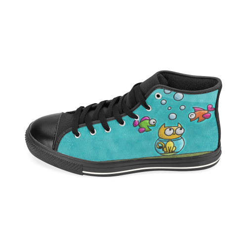 Stupid Cat High Top Canvas Shoes for Kid (Model 017)