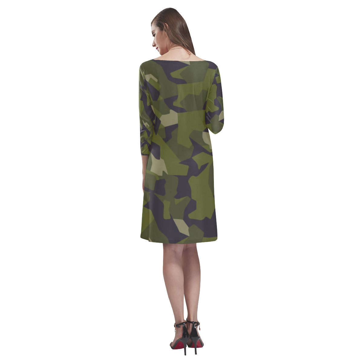 Swedish M90 woodland camouflage Rhea Loose Round Neck Dress(Model D22)