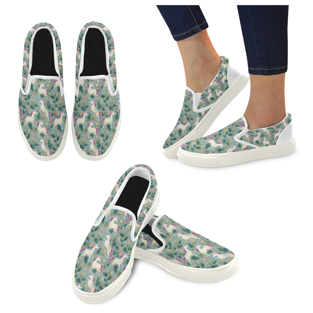 Floral Unicorn Pattern Slip-on Canvas Shoes for Men/Large Size (Model 019)