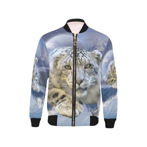 Snow Leopard and Moon Kids' All Over Print Bomber Jacket (Model H40)