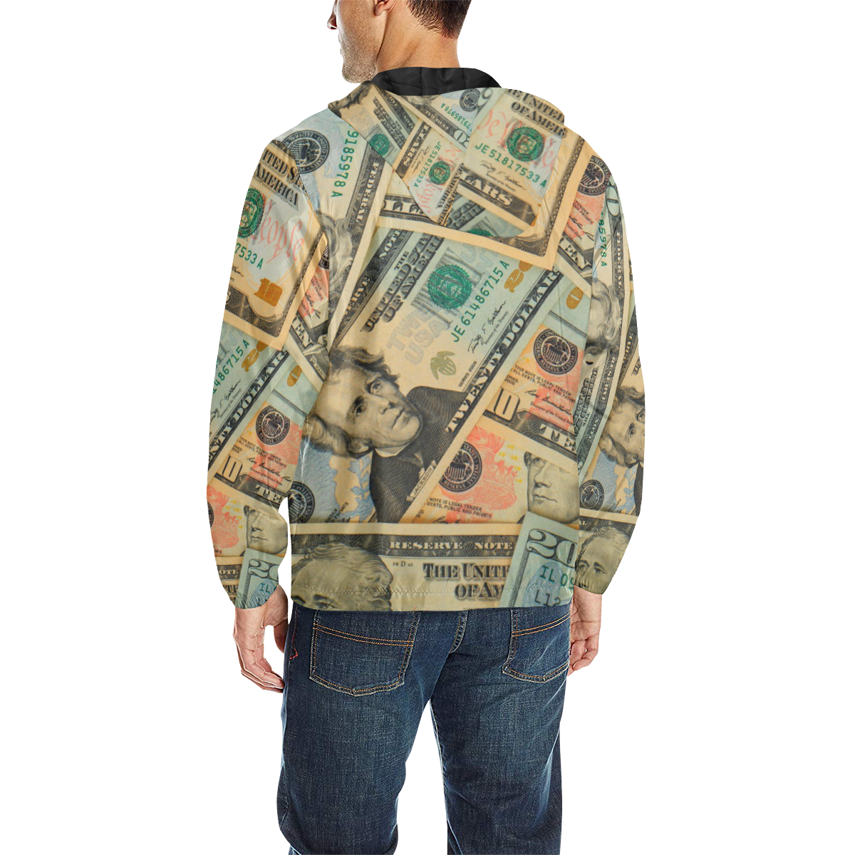 DOLLARS 4 All Over Print Quilted Windbreaker for Men (Model H35)