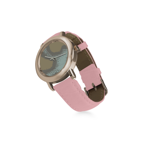 Blue and Brown Camo Women's Rose Gold Leather Strap Watch(Model 201)
