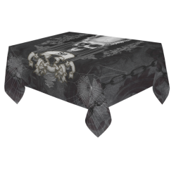 Skull with crow in black and white Cotton Linen Tablecloth 60"x 84"