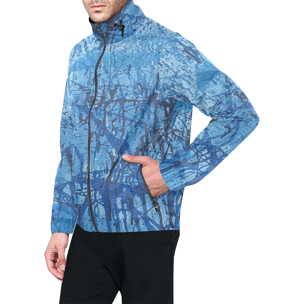 Blue splatters Unisex All Over Print Windbreaker (Model H23)