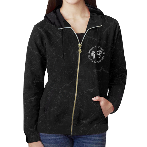 Animal Liberation, Human Liberation All Over Print Full Zip Hoodie for Women (Model H14)