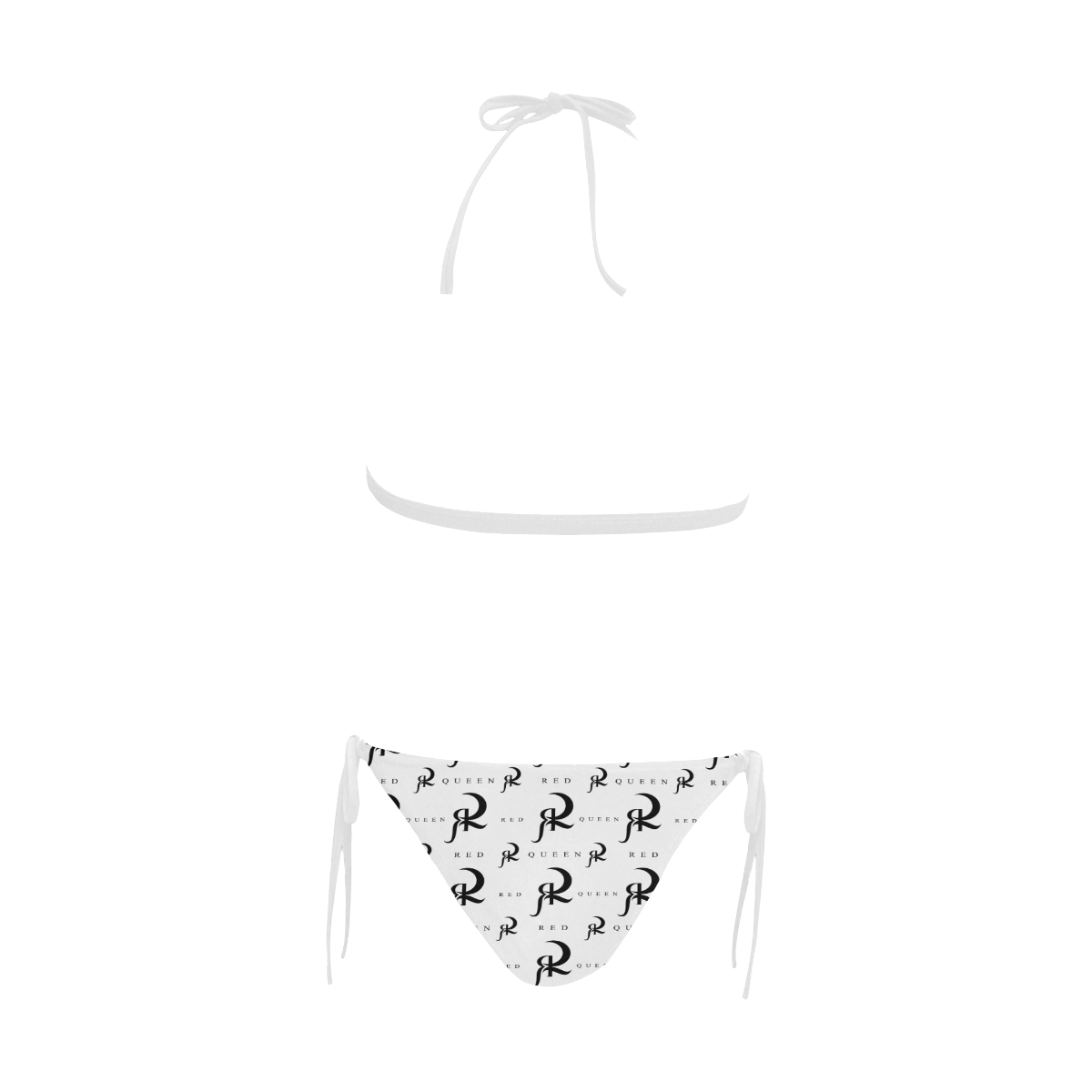 RED QUEEN SYMBOL LOGO PRINT BLACK & WHITE Buckle Front Halter Bikini Swimsuit (Model S08)