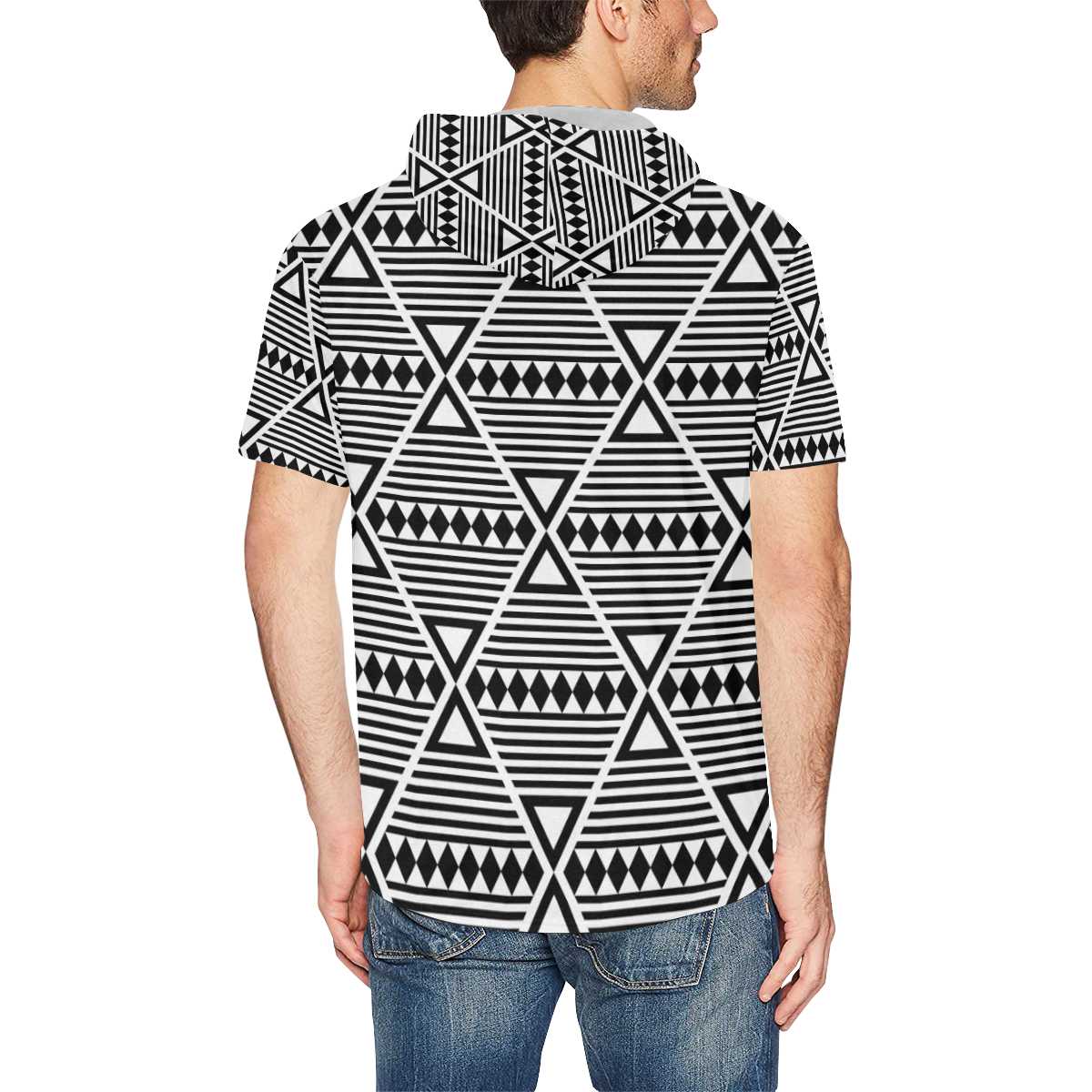 Black Aztec Tribal All Over Print Short Sleeve Hoodie for Men (Model H32)