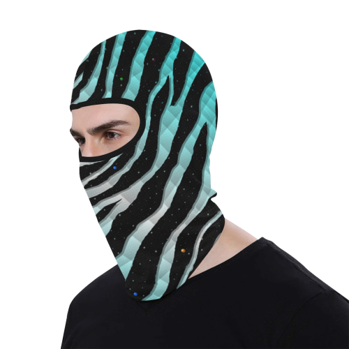 Ripped SpaceTime Stripes - Cyan/White All Over Print Balaclava